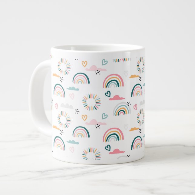 Rainbows & Hearts Pattern Large Coffee Mug (Front Left)