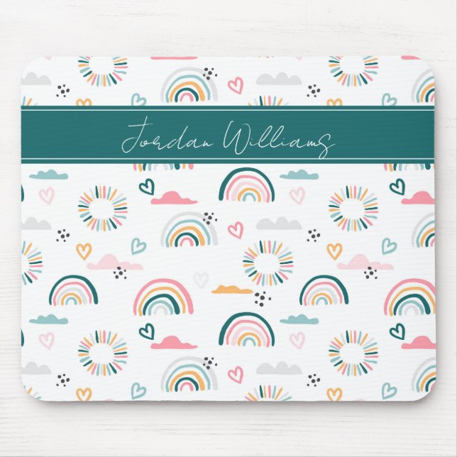 Rainbows & Hearts Pattern Mouse Mat (Front)