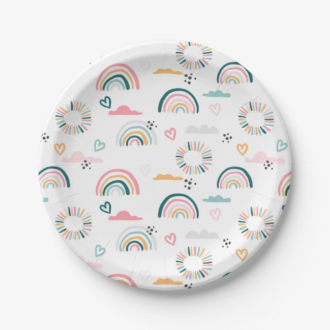 Rainbows & Hearts Pattern Paper Plate (Front)