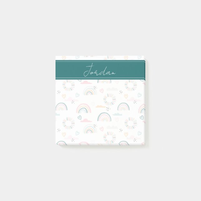 Rainbows & Hearts Pattern Post-it Notes (Front)