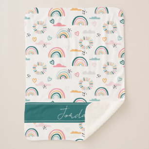 Rainbows & Hearts Pattern Sherpa Blanket