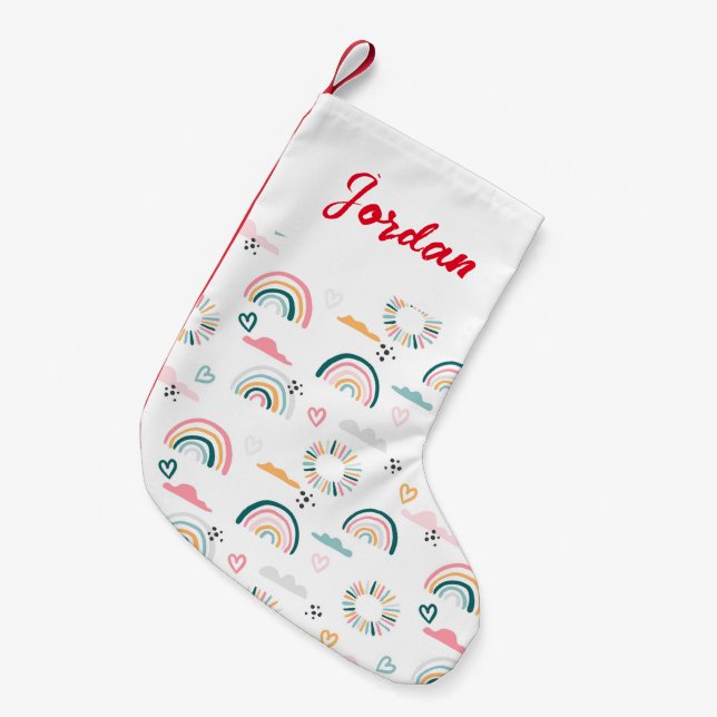 Rainbows & Hearts Pattern Small Christmas Stocking (Front (Hanging))
