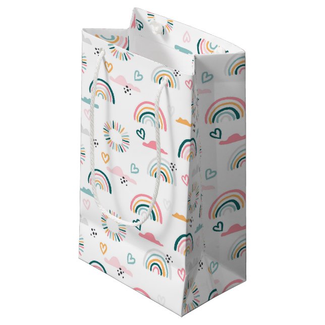 Rainbows & Hearts Pattern Small Gift Bag (Front Angled)