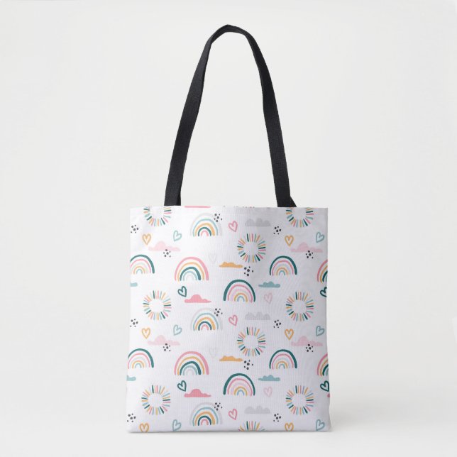 Rainbows & Hearts Pattern Tote Bag (Front)
