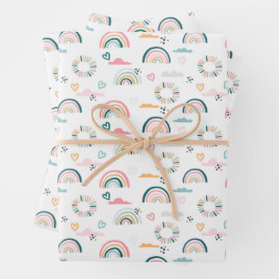 Rainbows & Hearts Pattern Wrapping Paper Sheet
