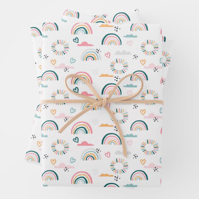 Rainbows & Hearts Pattern Wrapping Paper Sheet (In situ)