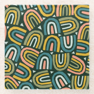 Rainbows in geometric style, vintage pattern. glass coaster