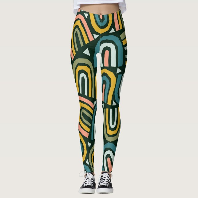 Rainbows in geometric style, vintage pattern. leggings (Front)