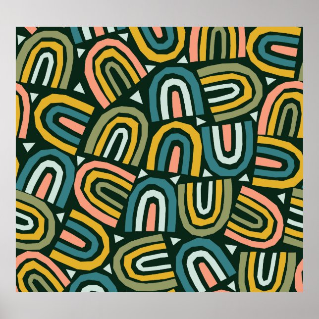 Rainbows in geometric style, vintage pattern. poster (Front)