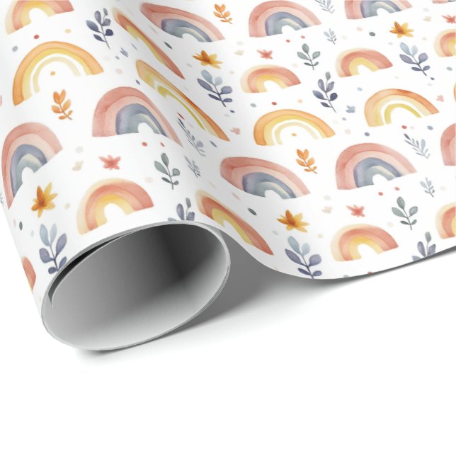 Rainbows / Leaves / Dots on White Wrapping Paper (Roll Corner)