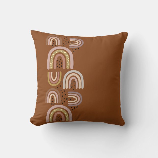Rainbows Neutral Colours Brown hand drawn trendy Cushion (Front)