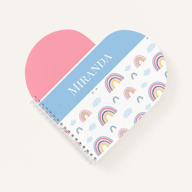 Rainbows Pink Blue Personalised Typography Notebook (Front)