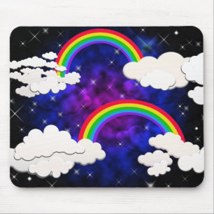 Rainbows, Stars and Clouds in a Night Sky Mouse Mat