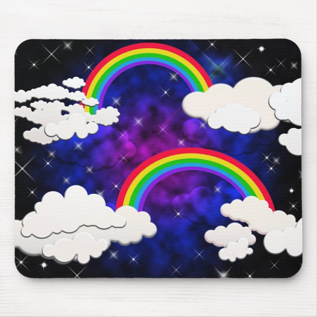 Rainbows, Stars and Clouds in a Night Sky Mouse Mat (Front)