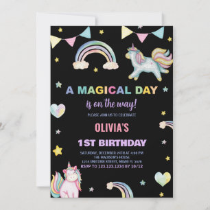Rainbows Unicorn Birthday Invitations