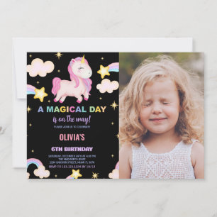 Rainbows Unicorn Birthday Invitations with photo