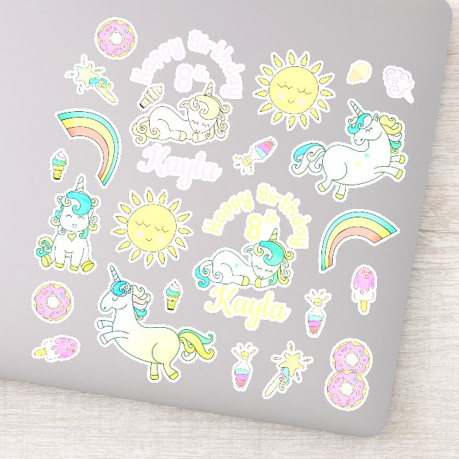 Rainbows, Unicorns Doughnut Personalised Birthday (Detail)