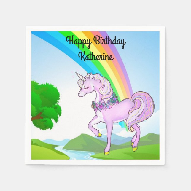Rainbows & Unicorns Girl's Birthday Party Napkin (Front)