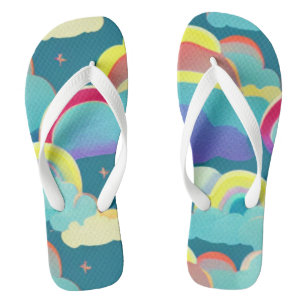 rainbows with clouds flip flops