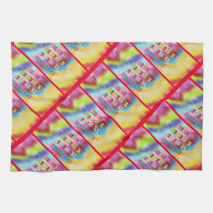 Rainbows with red borders tea towel