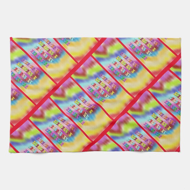 Rainbows with red borders tea towel (Horizontal)
