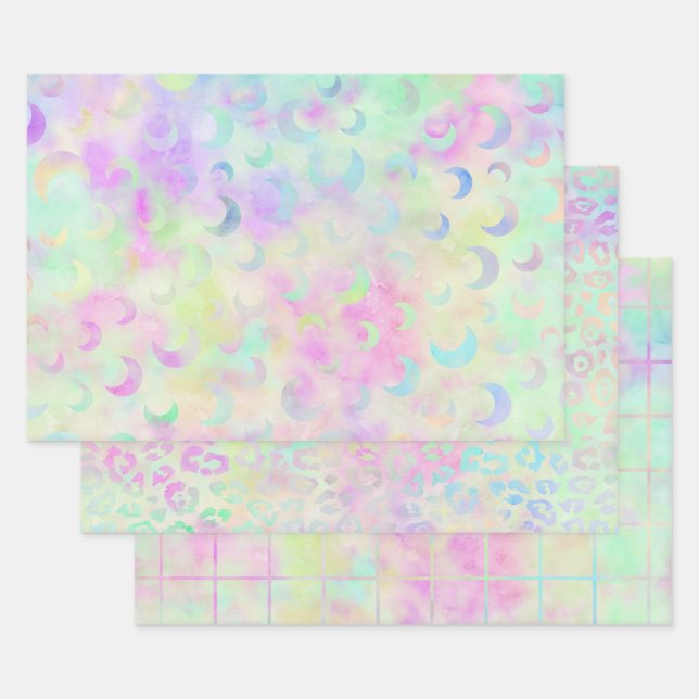 Rainbowy colorful holographic cute wrapping paper sheet (Set)