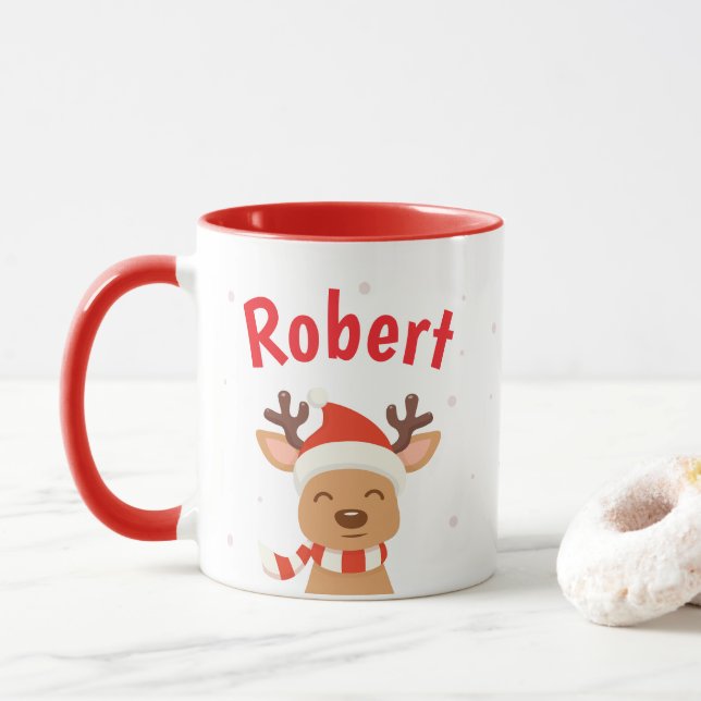 Raindeer Santa Personalise Christmas Coffee Mug (With Donut)