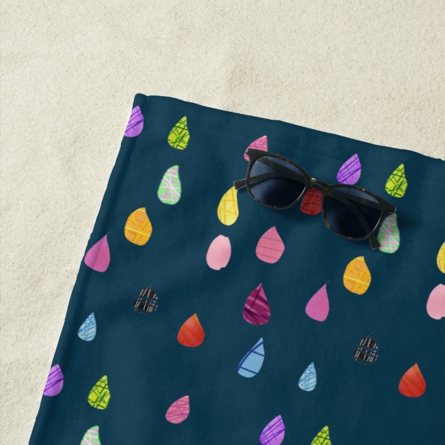 Raindrop boho colourful creative beach towel (In Situ)
