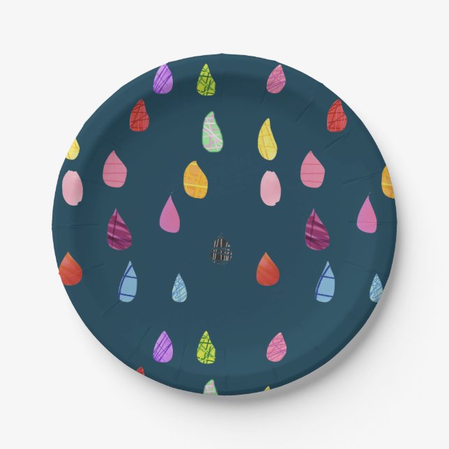 Raindrop boho colourful creative paper plate (Front)