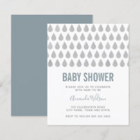Raindrop Dusty Blue Grey Watercolor Baby Shower In