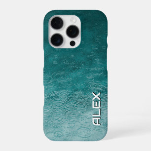 Raindrop on Teal Ocean – Water Texture Pattern iPhone 16 Pro Case