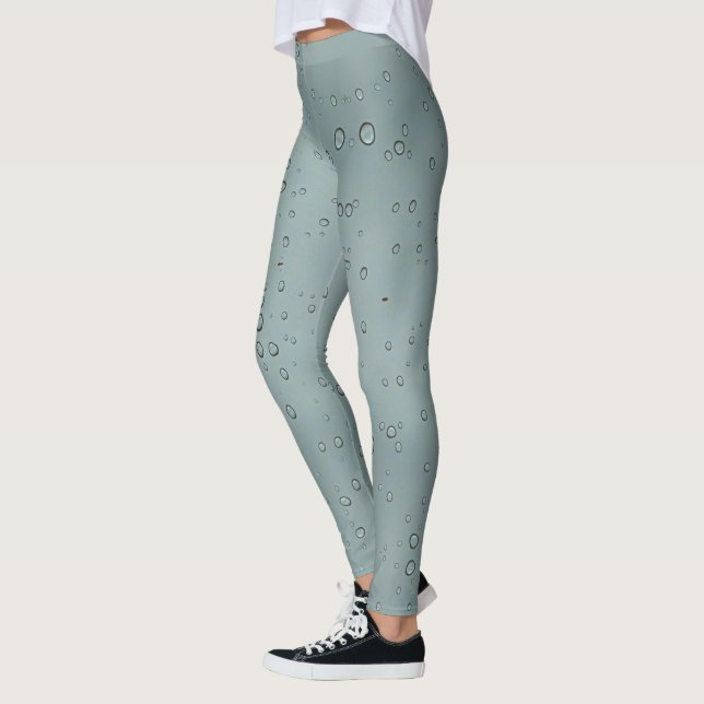 Raindrop Pattern Grey Nature Photo Water Droplet Leggings (Left)