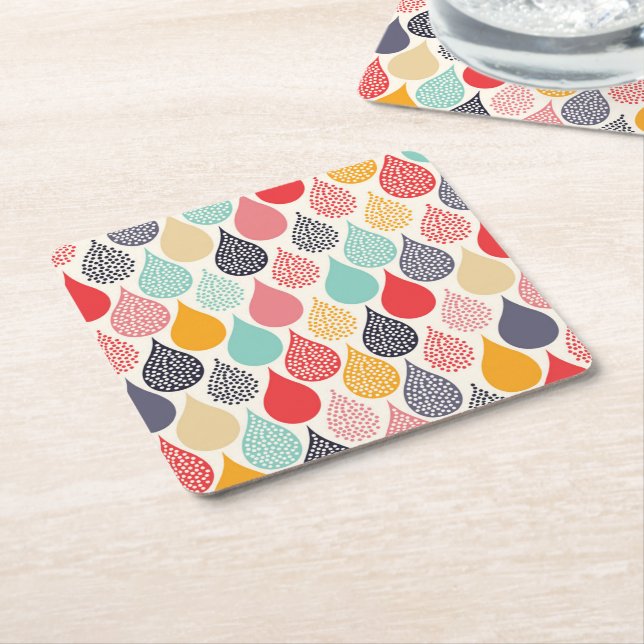 Raindrop Pop Art Dot Pattern Square Paper Coaster (Angled)