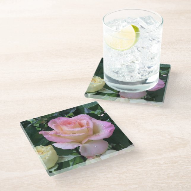 Raindrop Rose Glass Coaster (Angled)