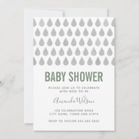 Raindrop Sage Green Grey Watercolor Baby Shower 