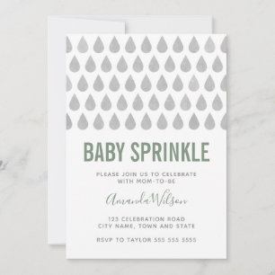 Raindrop Sage Green Grey Watercolor Baby Sprinkle Invitation