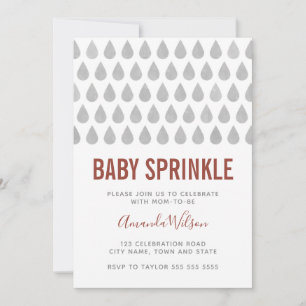 Raindrop Terracotta Grey Watercolor Baby Sprinkle Invitation