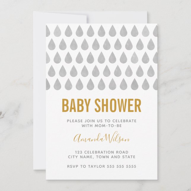 Raindrop Yellow Watercolor Baby Shower Neutral Invitation (Front)