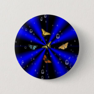 Raindrops and Butterfly on black and blue 6 Cm Round Badge