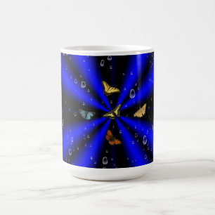 Raindrops and Butterfly on black and blue Coffee Mug