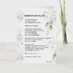 Raindrops are falling poem poetry  foil greeting card