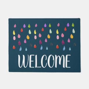 Raindrops art collage cute collage boho doormat
