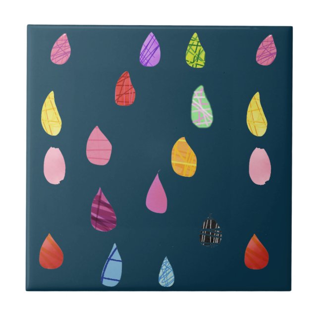 Raindrops art collage cute collage boho tile (Front)
