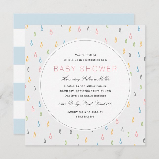 Raindrops Baby Shower Invitation (Front/Back)