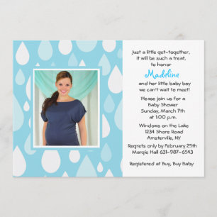 Raindrops Blue Photo Baby Shower Invitation