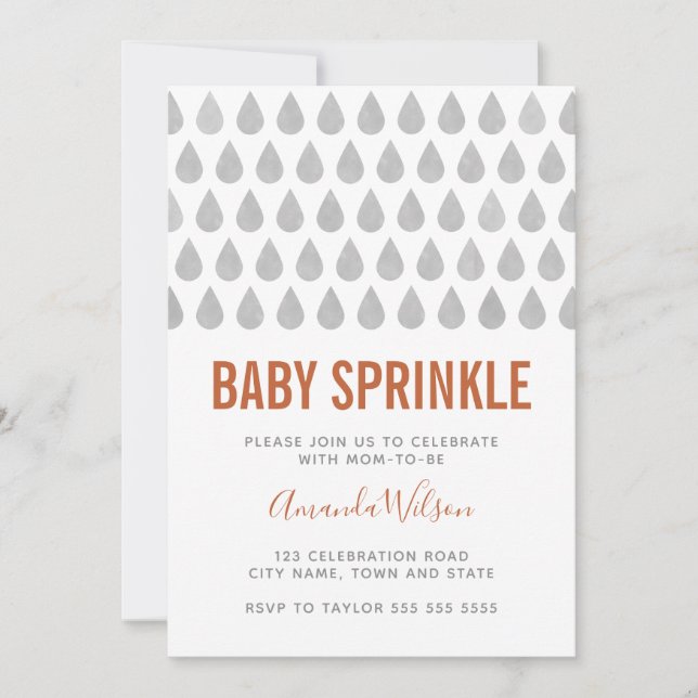 Raindrops Burnt Orange Baby Sprinkle Invitation (Front)