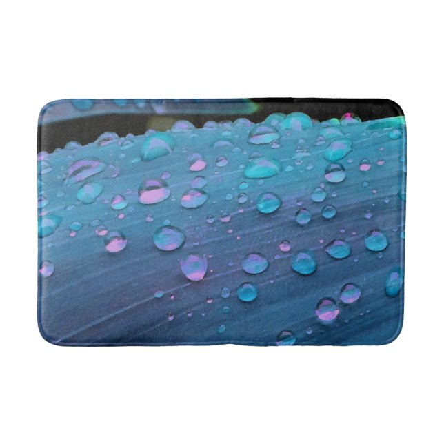 Raindrops Closeup, Spacey Blues Bath Mat (Front)