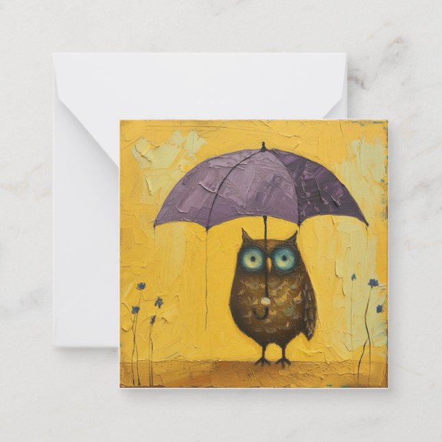 Raindrops Don't Stop the Fun: Quirky Owls Card (Front)