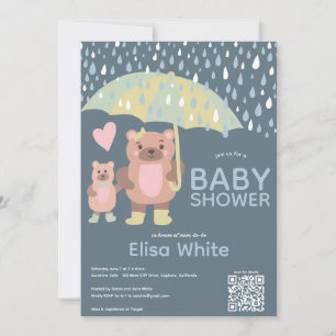 Raindrops Mama & Baby Bear QR CODE Custom Shower Invitation