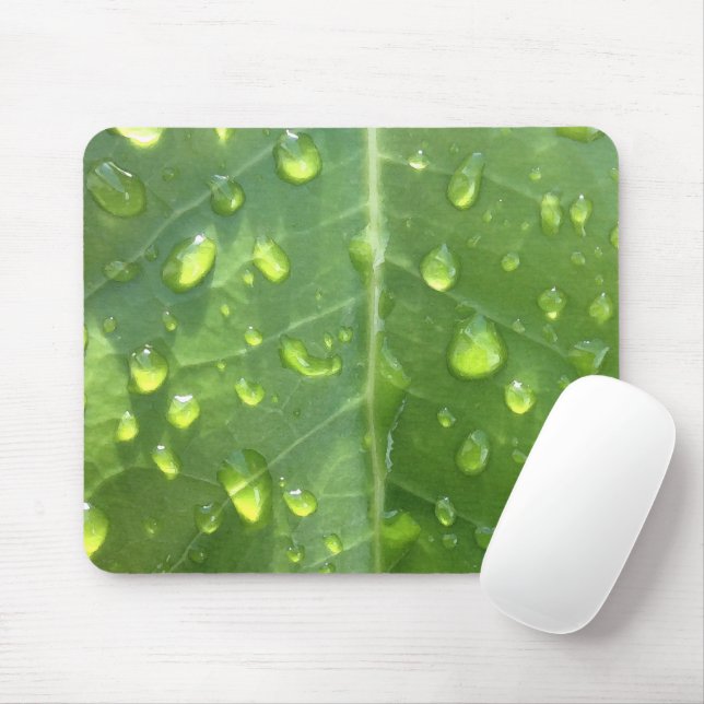 Raindrops on a Leaf Mouse Mat (With Mouse)